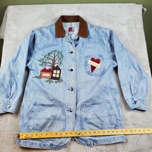 Vintage Sun Belt Chore Jacket Womens Sz M Blue Denim Embroidered‎ Barn Coat
